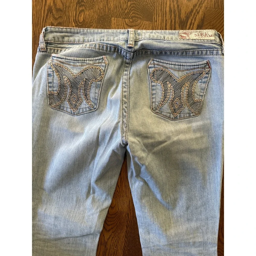 Y2K MEK DNM Cypress Bootcut Flare Jeans Distressed Faded 38x33 Embroidered